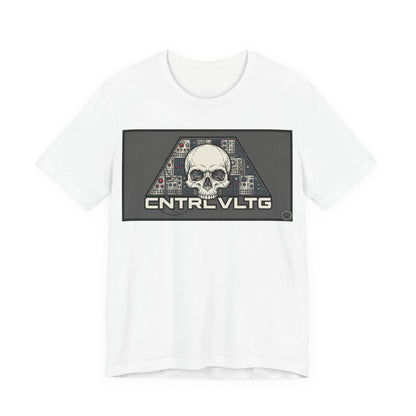 CV Control Voltage - TriBase Grey - Skull Modular Synth Analog Circuit 'CNTRL VLTG' Graphic Tee - Retro Tech Skull T-Shirt
