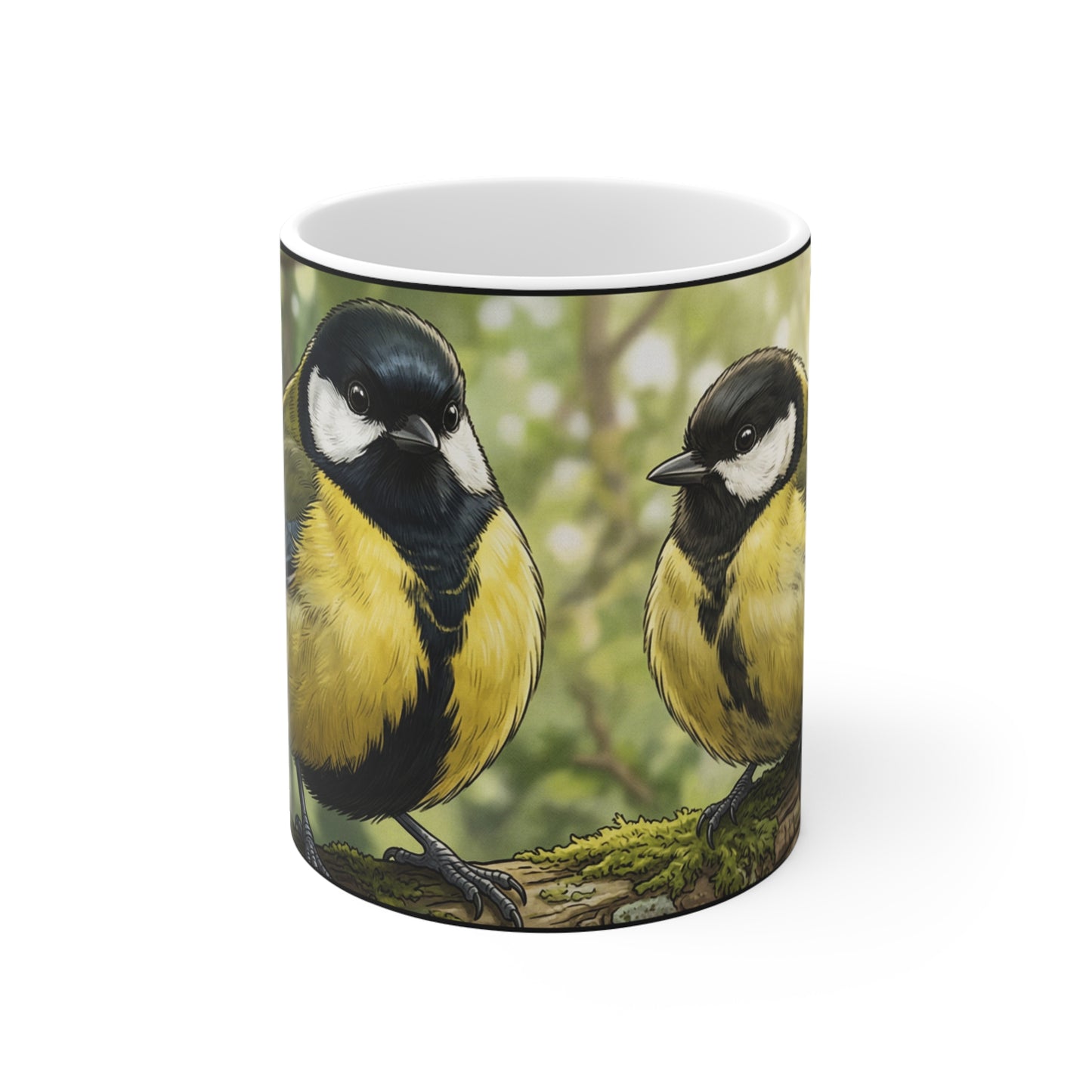Great Big Tits Bird Mug - 11oz Ambi Handle — Birder Humor Wordplay 11oz Ceramic Coffee Cup with Woodland Songbird Illustration