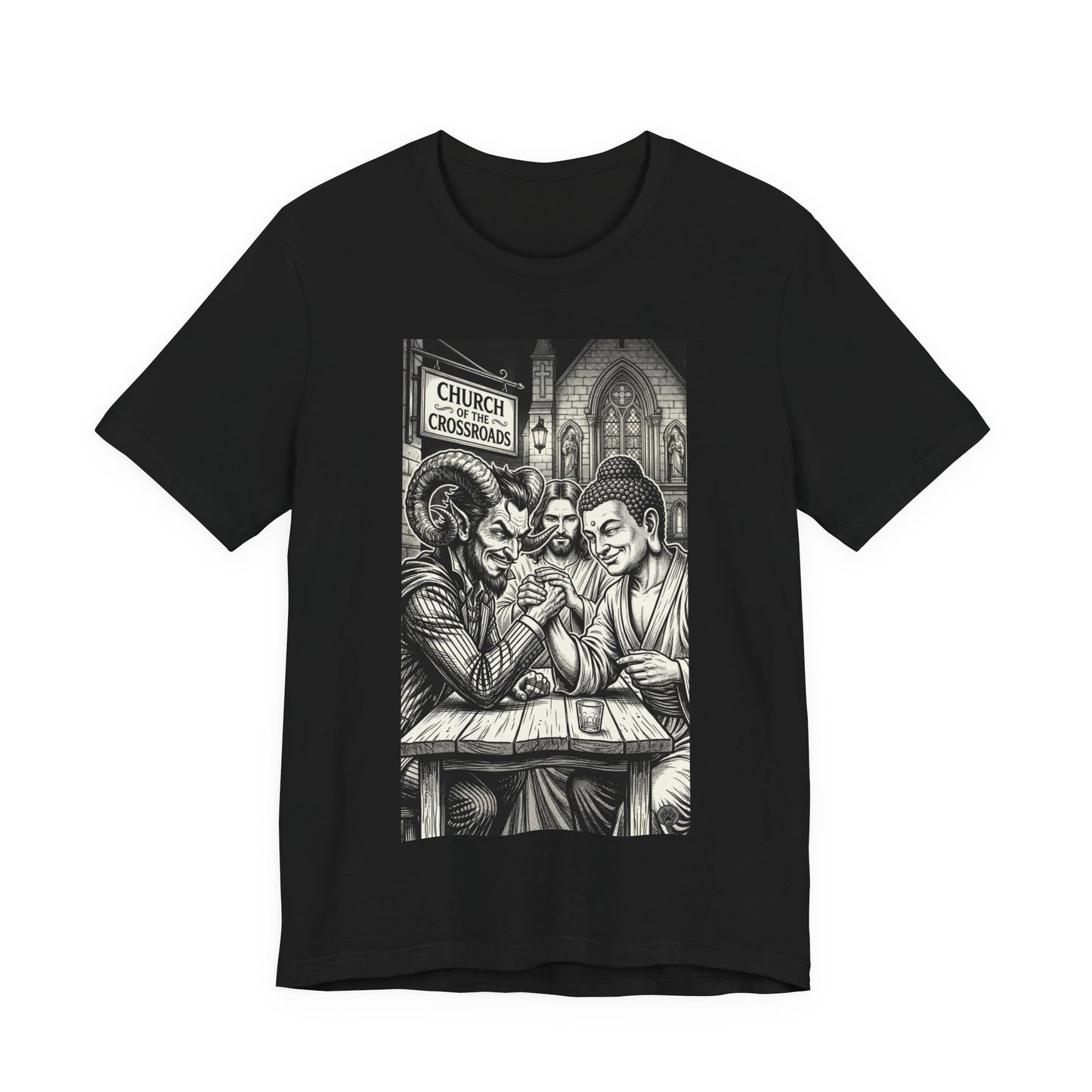 Crossroads T-Shirt — Religious Humor Satirical Arm Wrestling Graphic Tee