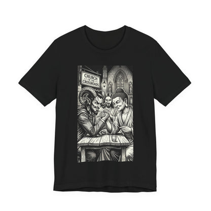 Crossroads T-Shirt — Religious Humor Satirical Arm Wrestling Graphic Tee