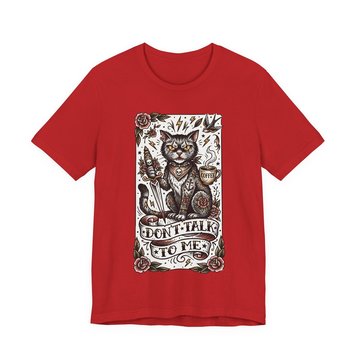 VOID - Don’t Talk to Me (Vertical) Cat T-Shirt — Gothic Tattoo Style Cat Graphic Tee