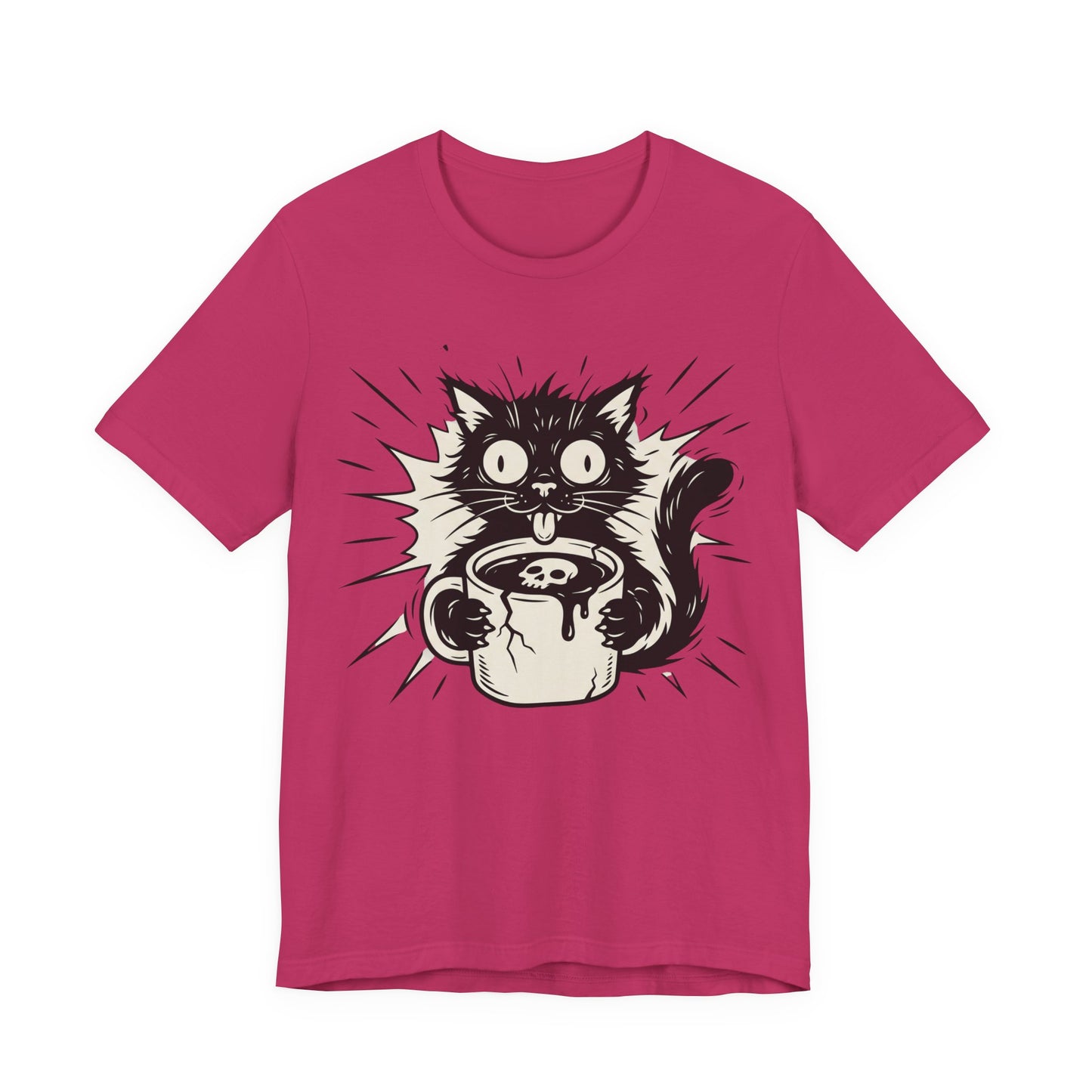 VOID - Cat & Coffee Tee — Cute Crazy Cat Holding Mug Graphic T-Shirt