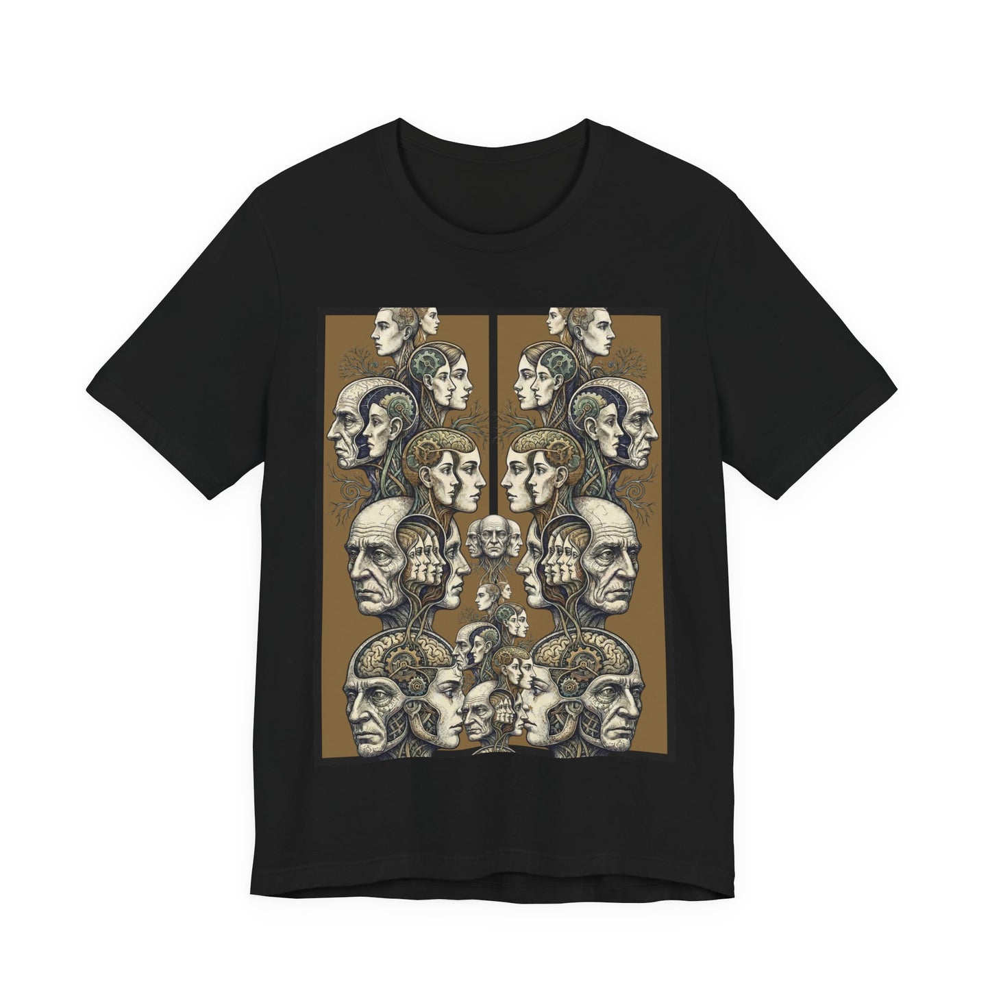 Family Of Thought = "Too Much To Parse" - Vintage Anatomical Heads Graphic Tee — Retro Profile Illustration T-Shirt