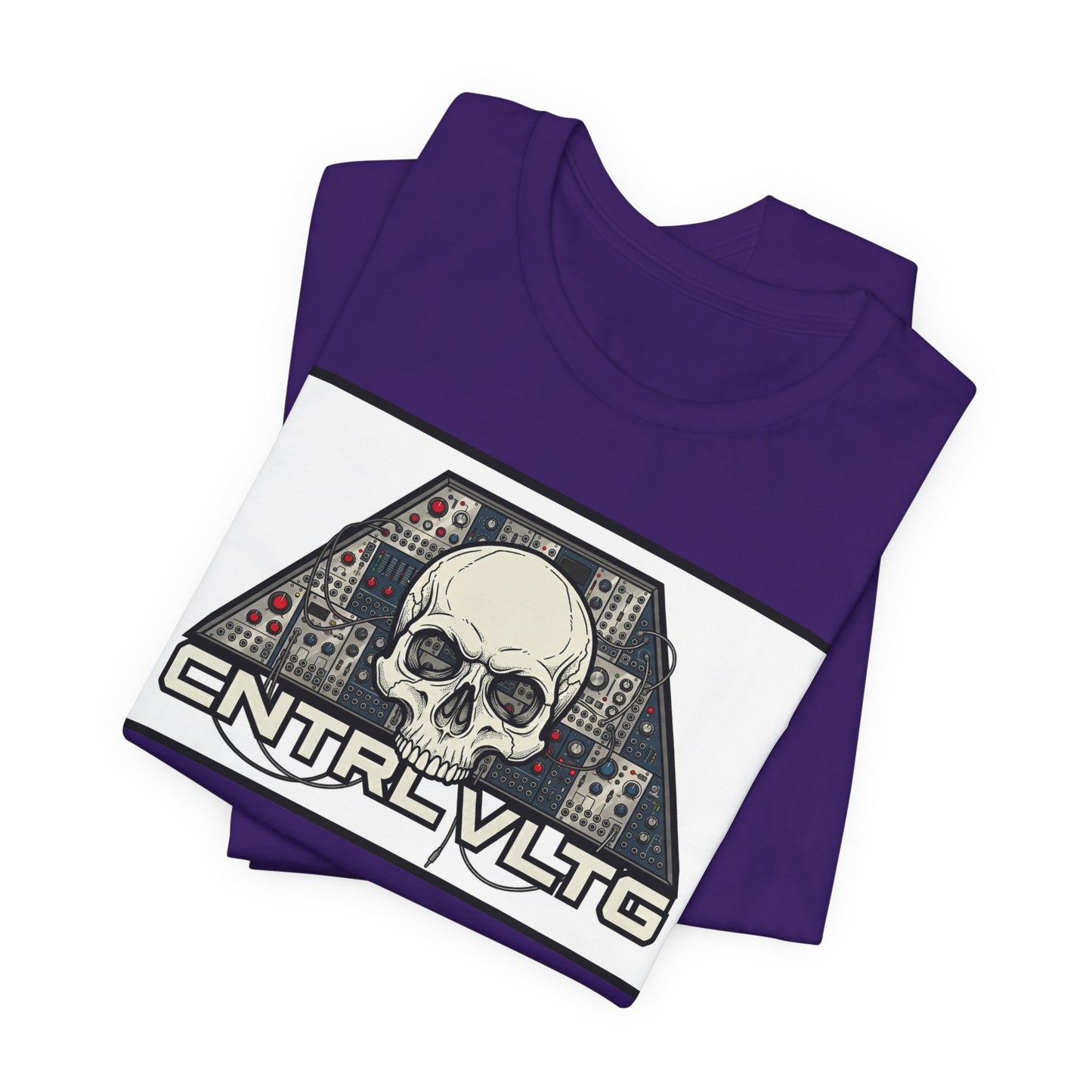CV Control Voltage = TriBase White - Modular Synth Skull Analog Circuit Tee — “CNTRL VLTG” Retro Tech Graphic T-Shirt