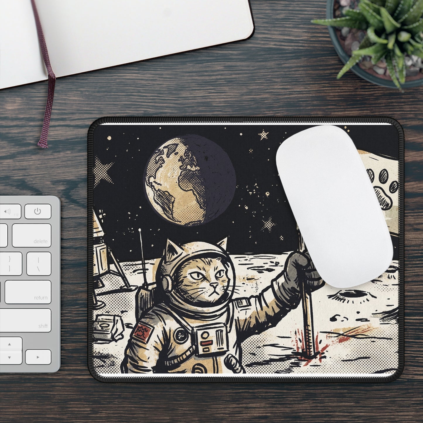SpaceCat Conquers The Moon! - Cat Astronaut Hero Moon Landing Mousepad