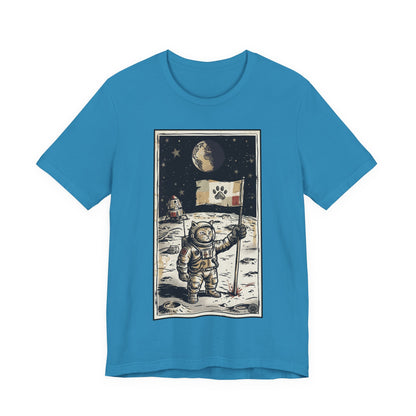 SpaceCat - Conquers The Moon! - Astronaut Cat Moon T-Shirt — Vintage Styled Space Kitty Flag Tee