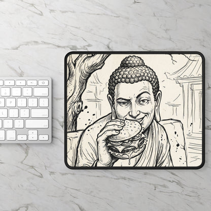 BadBuddha - Cheeseburger - Buddha Eating Burger Gaming Mouse Pad – Quirky Zen Desk Mat