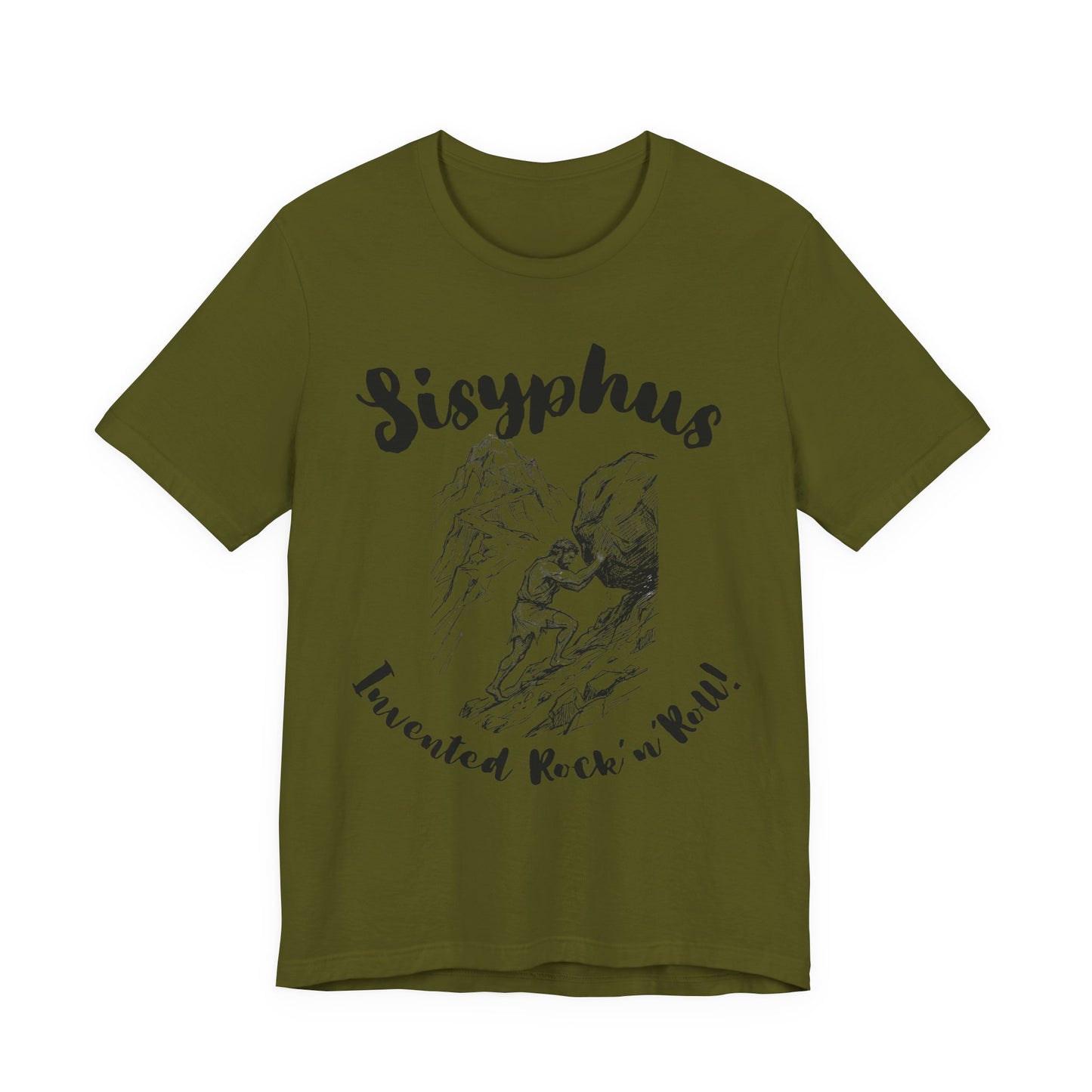Greek Mythology Humor - Sisyphus T‑Shirt — 'Invented Rock 'n' Roll' Vintage Mythology Tee - Elvis Who?