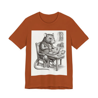 Ratney - "Cup of Tea & A Good Book" - Rodent Scholar T‑Shirt — Vintage Style Illustration of a Reading Rat with Tea