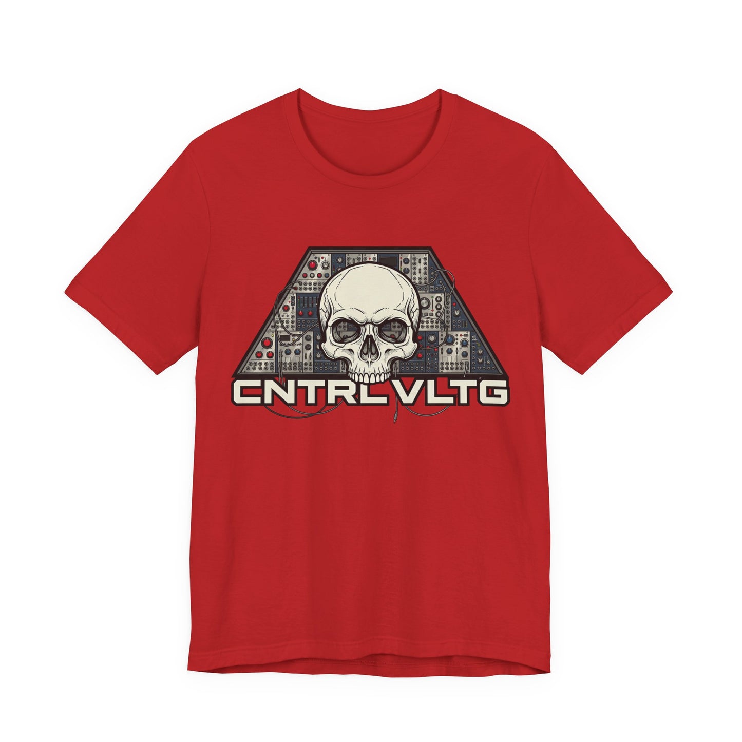 CV Control Voltage - TriBase White - Skull Modular Analog Synth Console Tee — “CNTRL VLTG” Retro Electronic Music T-Shirt