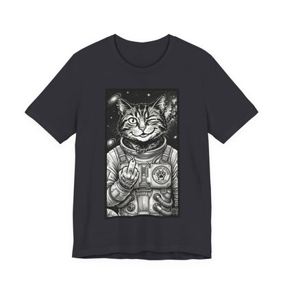 WinkyCat - The Astronaut (Giving Snarky Gesture) Cat Tee — Retro Space Cat Graphic T-Shirt
