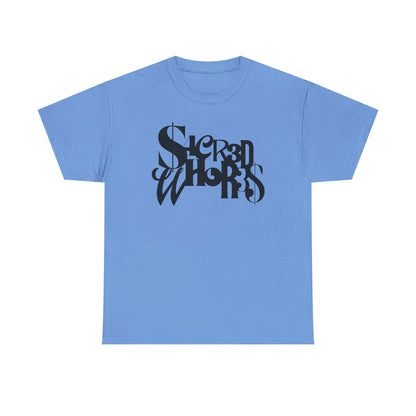 Sacred Whores - Mixed Fonts Graphic Tee — Gothic Ambigram Band Shirt