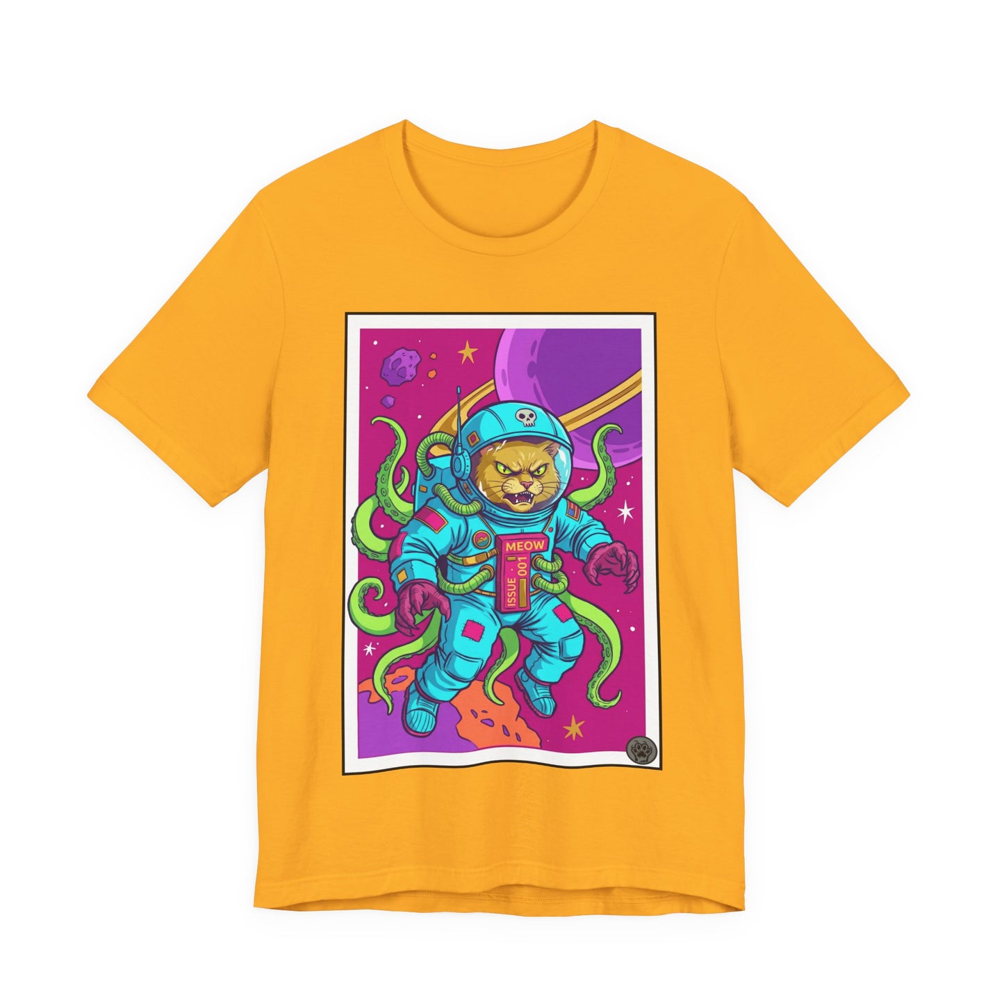 Alien Cat Astronaut In Space Graphic Tee — Retro Neon Space Cat T-Shirt
