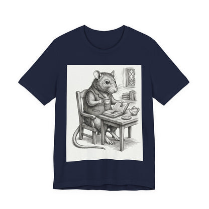 Ratney - "Cup of Tea & A Good Book" - Rodent Scholar T‑Shirt — Vintage Style Illustration of a Reading Rat with Tea