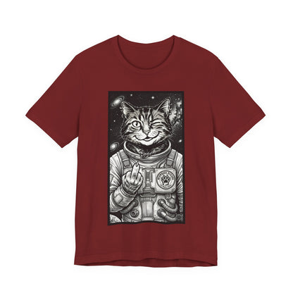 WinkyCat - The Astronaut (Giving Snarky Gesture) Cat Tee — Retro Space Cat Graphic T-Shirt