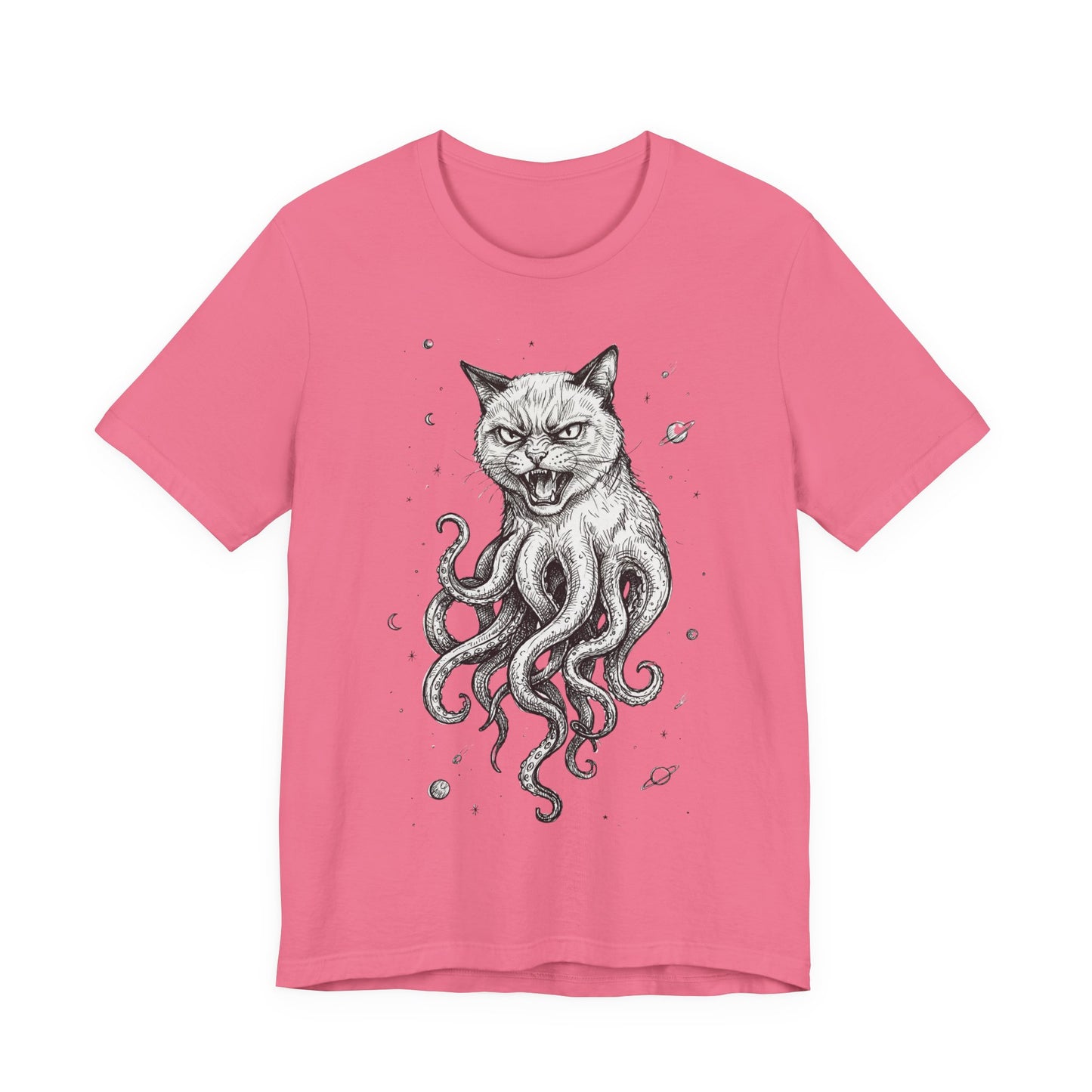 Alien Cat in Space - Cat-Octopus Graphic Tee — Cosmic Kitty Cthulhu Illustration T-Shirt