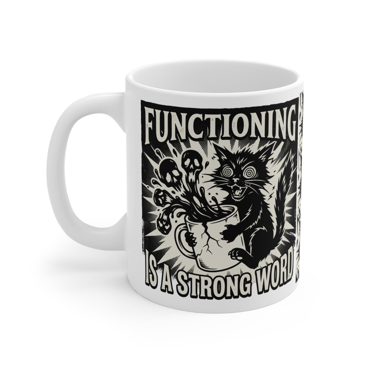 VOID - Functioning Is a Strong Word Coffee Mug — Black Goth Cat 11oz