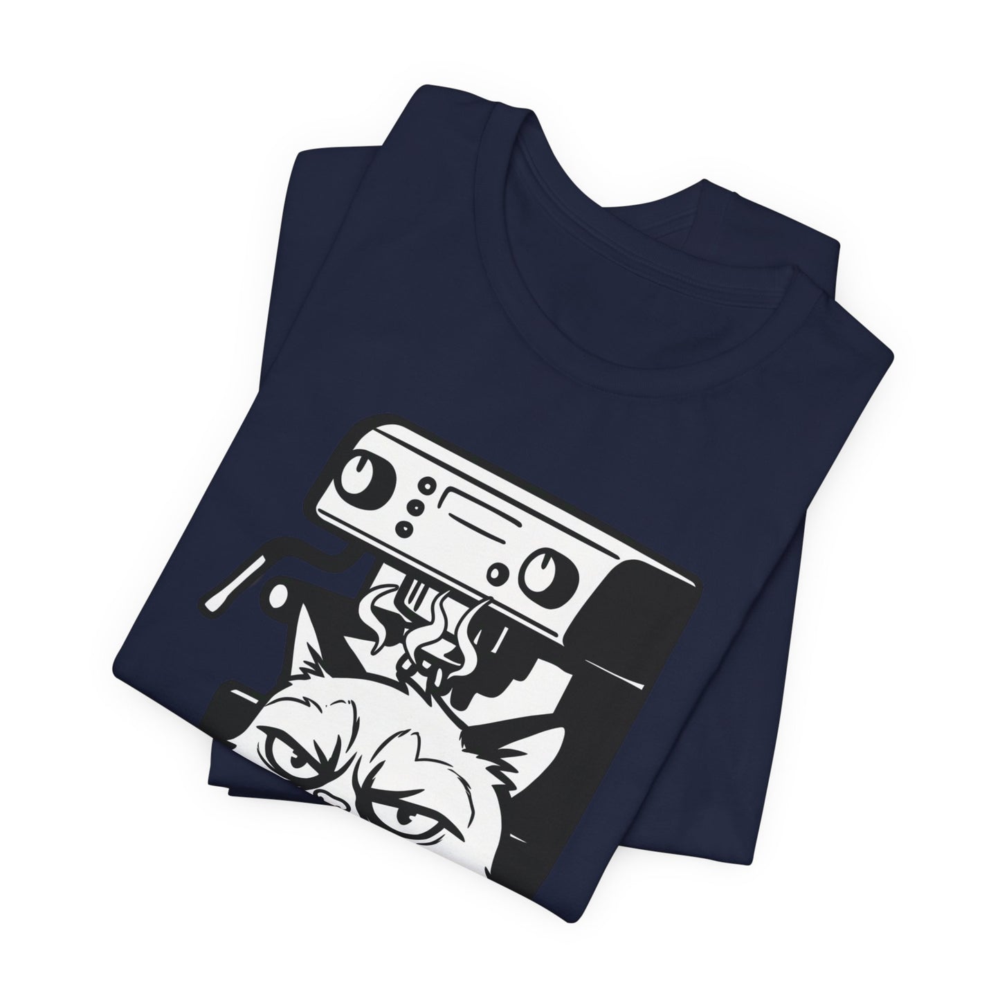 VOID - Annoyed Cat Coffee Tee — Funny Sarcastic Cat Barista Shirt with Coffee & Espresso Machine