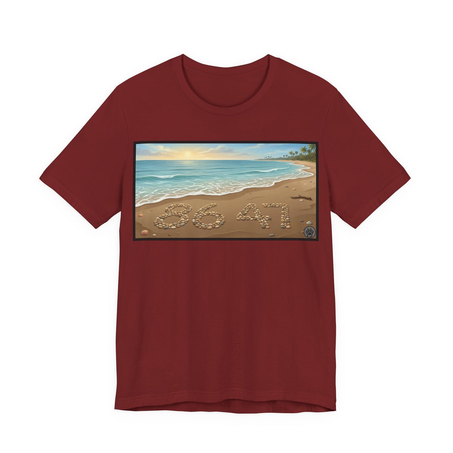 A Nice Day At The Beach - Horizontal V2 - Beach Sunset T-Shirt with '86 47' Sand Art – Coastal Vacation Tee