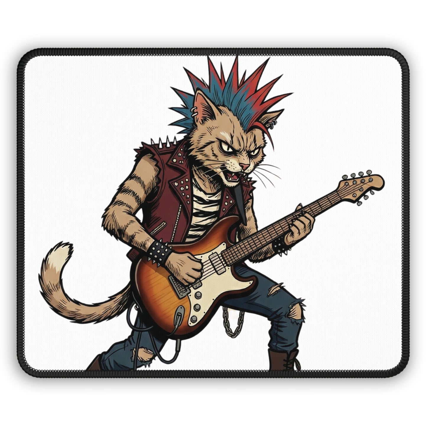 PunkCat - Big & Bold - Punk Rock Cat Gaming Mouse Pad — Electric Guitar Player Desk Mat