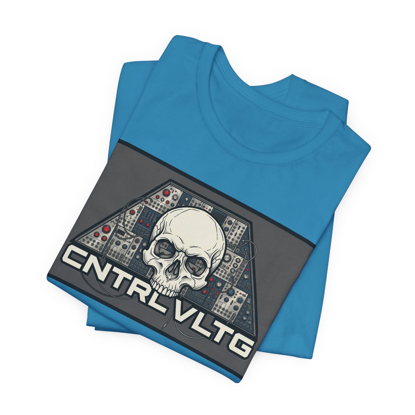CV Control Voltage - TriBase Grey - Skull Modular Synth Analog Circuit 'CNTRL VLTG' Graphic Tee - Retro Tech Skull T-Shirt