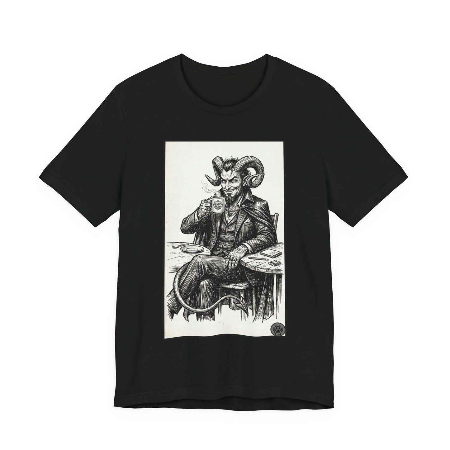 Devil's Brew - Coffee - Devil in a Suit Graphic Tee — Vintage Demon Illustration T-Shirt