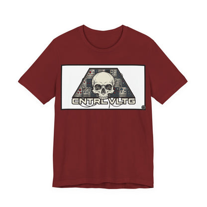 CV Control Voltage = TriBase White - Modular Synth Skull Analog Circuit Tee — “CNTRL VLTG” Retro Tech Graphic T-Shirt