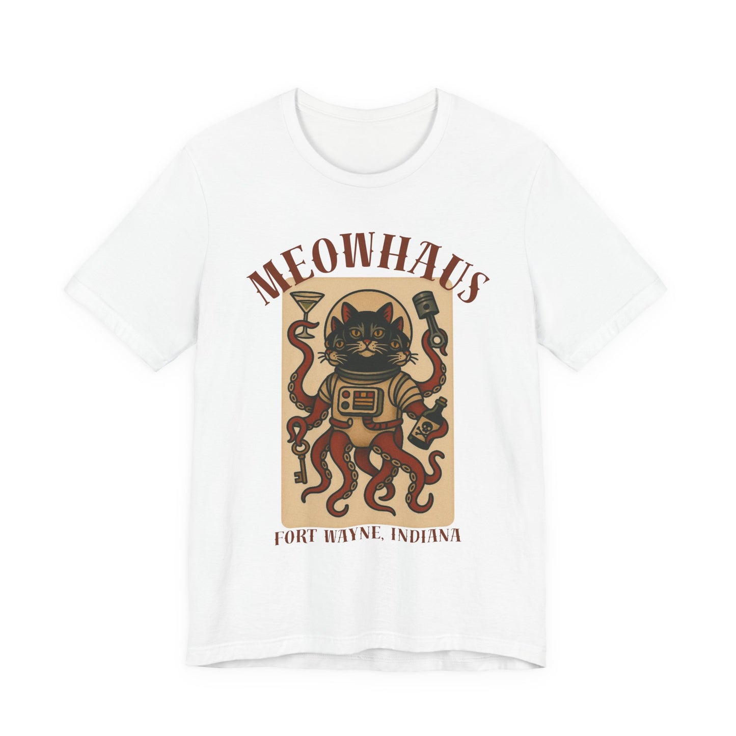 AlienCat Astronaut - Classic Tattoo Design Meowhaus Cat Octopus Tee — Fort Wayne, Indiana Retro Graphic T-Shirt