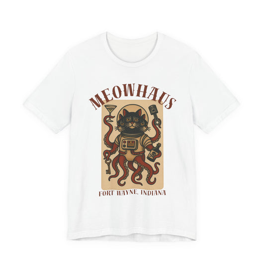 AlienCat Astronaut - Classic Tattoo Design Meowhaus Cat Octopus Tee — Fort Wayne, Indiana Retro Graphic T-Shirt
