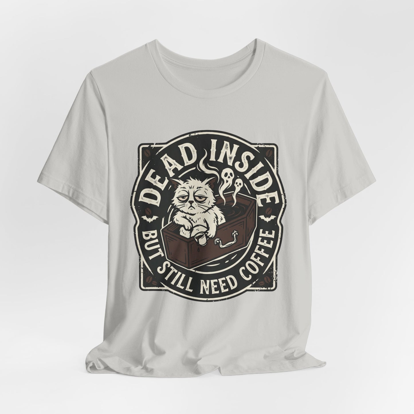 VOID - Dead Inside But Still Need Coffee T-Shirt - Coffee Cat Humor Tee
