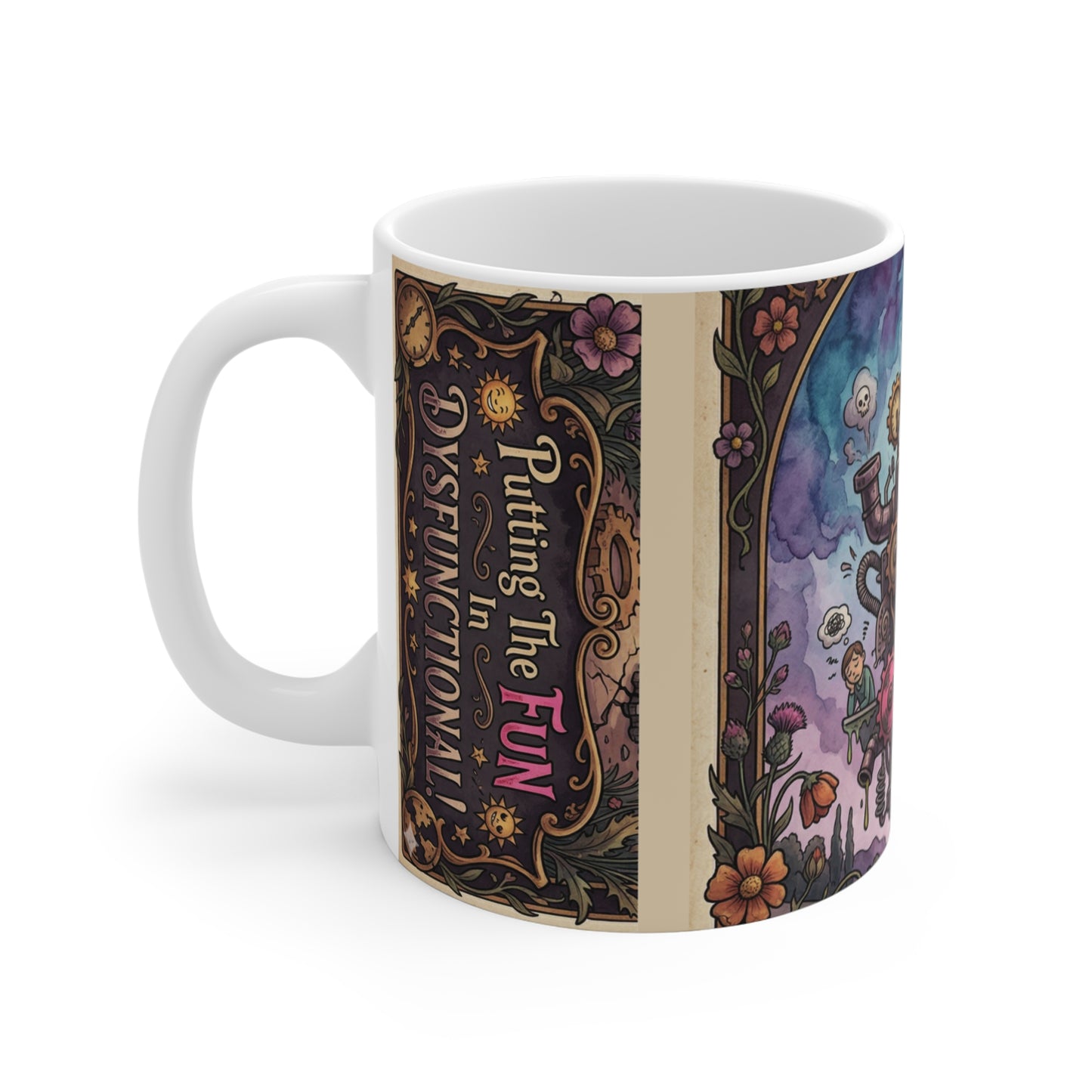 FUN! - 11oz Mug Ambi Handle - Steampunk Magic Machine Mug – “Putting the Fun in Dysfunctional” 11oz