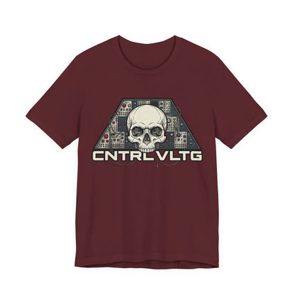 CV Control Voltage - TriBase White - Skull Modular Analog Synth Console Tee — “CNTRL VLTG” Retro Electronic Music T-Shirt