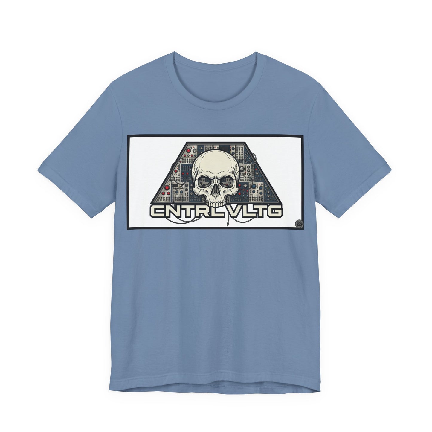 CV Control Voltage = TriBase White - Modular Synth Skull Analog Circuit Tee — “CNTRL VLTG” Retro Tech Graphic T-Shirt