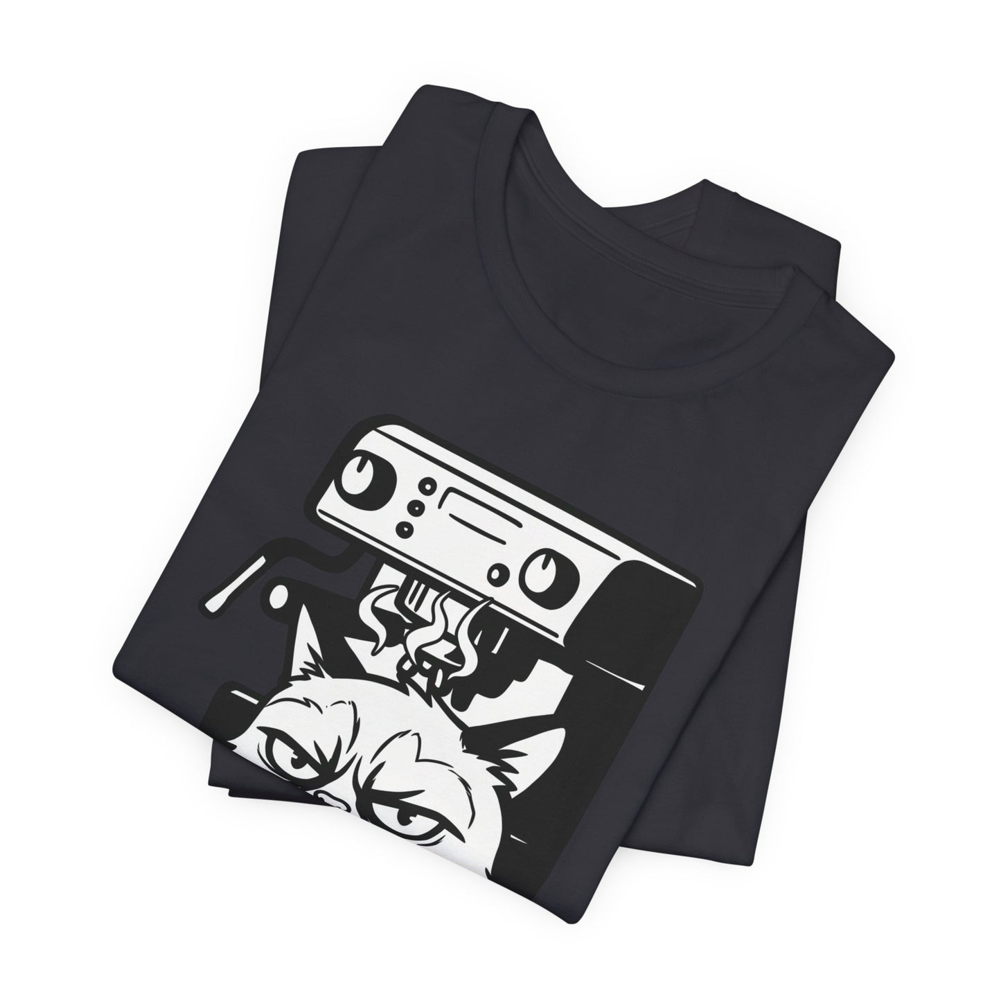 VOID - Annoyed Cat Coffee Tee — Funny Sarcastic Cat Barista Shirt with Coffee & Espresso Machine