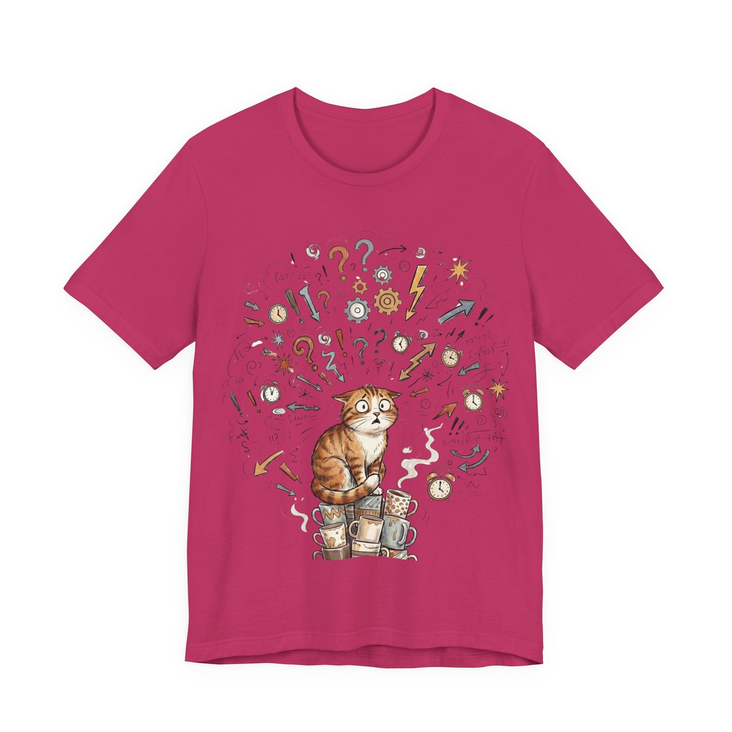 VOID - Overwhelmed! Coffee Cat Tee — Cute Cat with Question Marks Graphic T-Shirt