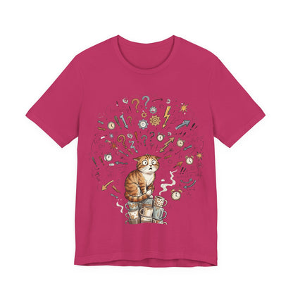 VOID - Overwhelmed! Coffee Cat Tee — Cute Cat with Question Marks Graphic T-Shirt