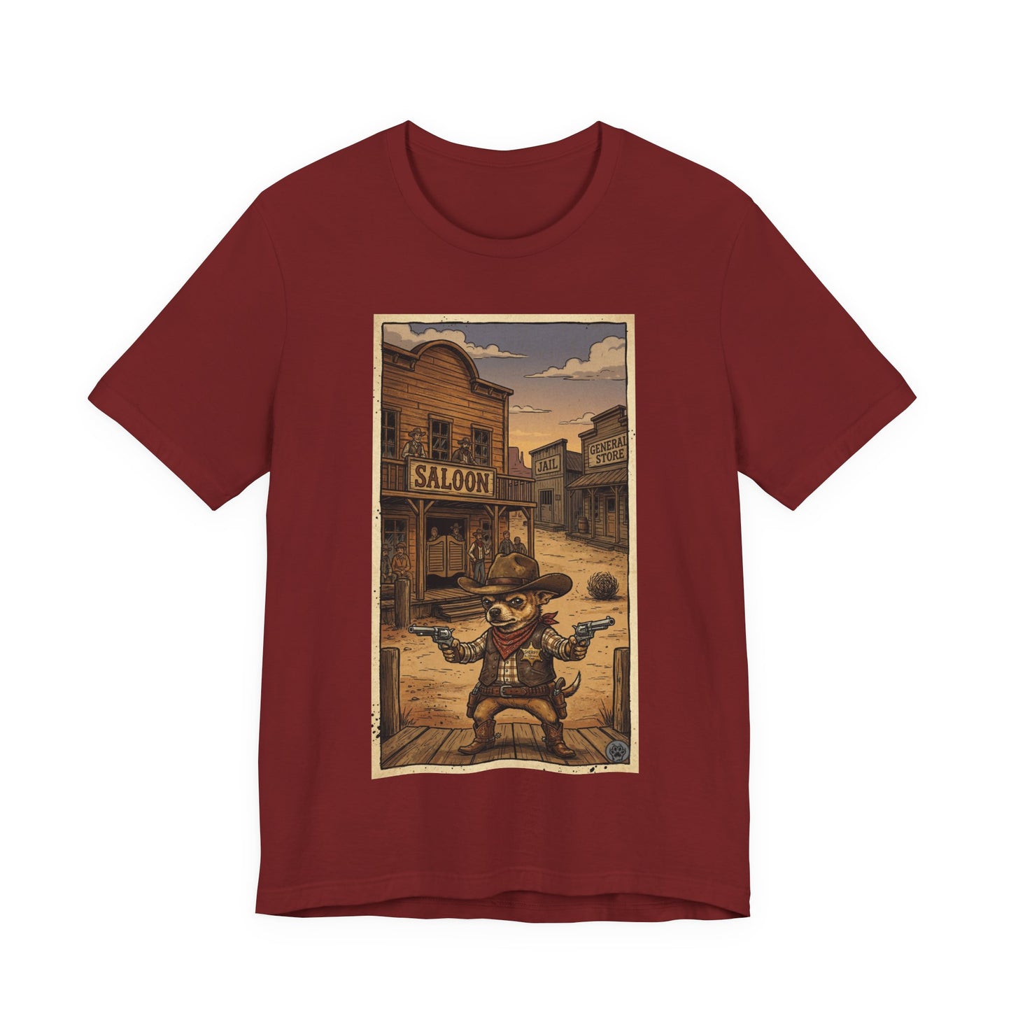 SheriffPaco - Vertical - Chihuahua Sheriff Western Saloon Showdown T-Shirt — Vintage Cowboy Sheriff Puppy Dog Graphic Tee